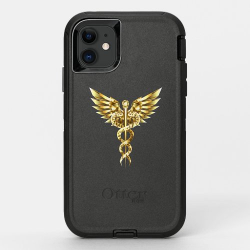 Gold Polygonal Symbol Caduceus OtterBox Defender iPhone 11 Case