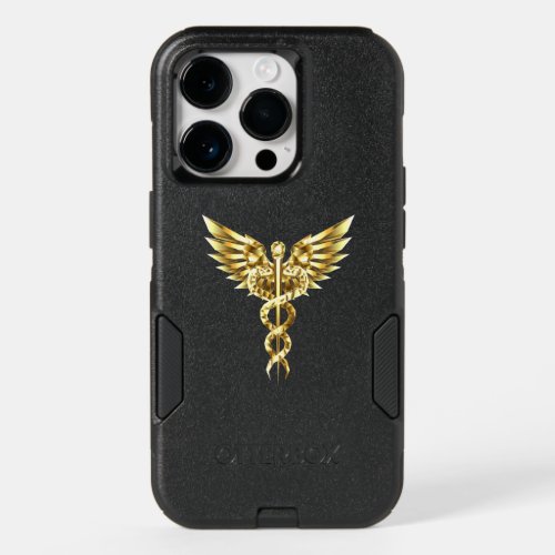 Gold Polygonal Symbol Caduceus OtterBox iPhone 14 Pro Case