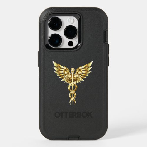 Gold Polygonal Symbol Caduceus OtterBox iPhone 14 Pro Case