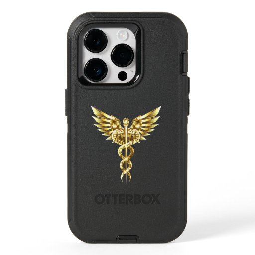 Gold Polygonal Symbol Caduceus OtterBox iPhone 14 Pro Case