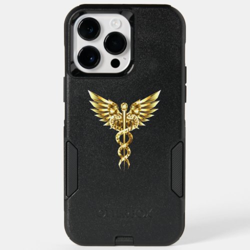 Gold Polygonal Symbol Caduceus OtterBox iPhone 14 Pro Max Case