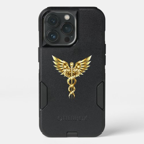 Gold Polygonal Symbol Caduceus iPhone 13 Pro Case