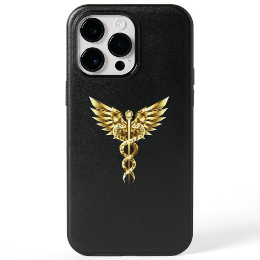 Gold Polygonal Symbol Caduceus OtterBox iPhone 14 Pro Max Case