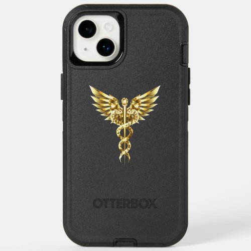 Gold Polygonal Symbol Caduceus OtterBox iPhone 14 Plus Case