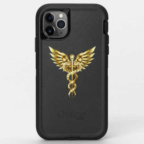 Gold Polygonal Symbol Caduceus OtterBox Defender iPhone 11 Pro Max Case