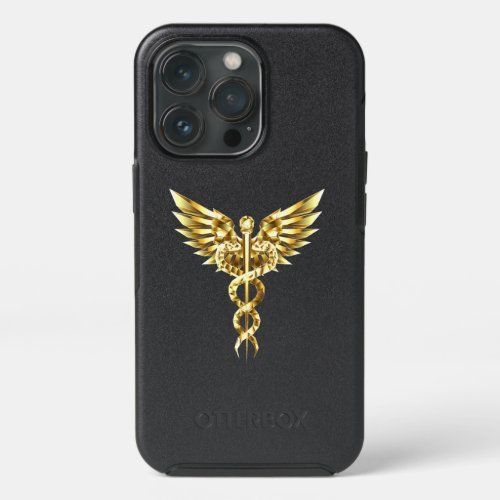 Gold Polygonal Symbol Caduceus iPhone 13 Pro Case