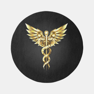 Gold Polygonal Symbol Caduceus Outdoor Rug