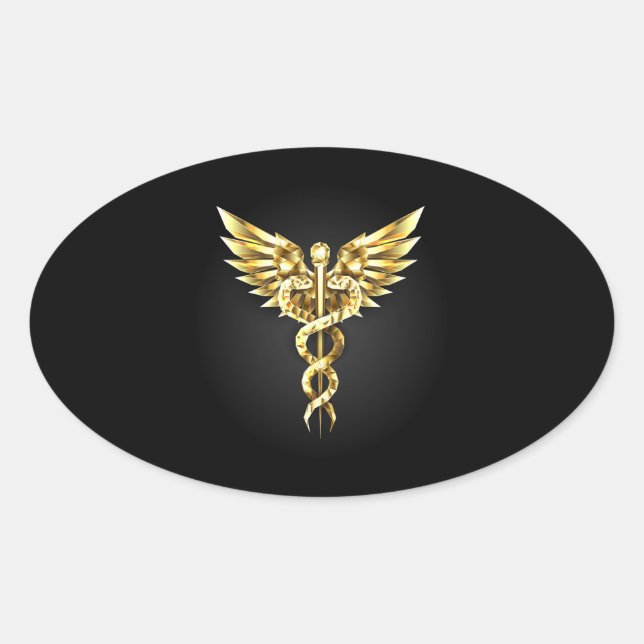 Gold Polygonal Symbol Caduceus Oval Sticker (Front)