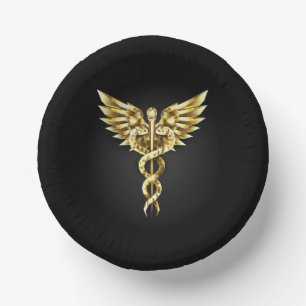 Gold Polygonal Symbol Caduceus Paper Bowls