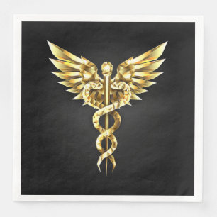 Gold Polygonal Symbol Caduceus Paper Dinner Napkins