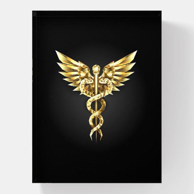 Gold Polygonal Symbol Caduceus Paperweight (Vertical)