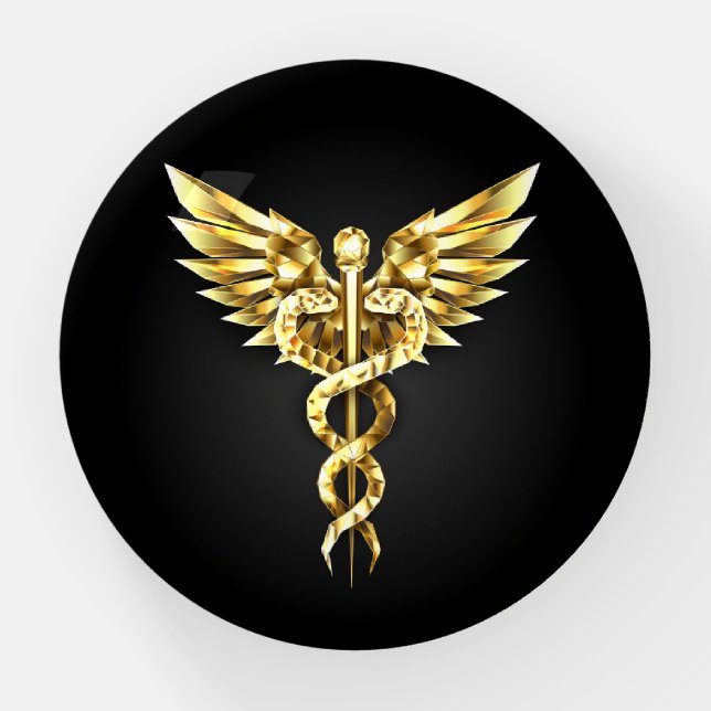 Gold Polygonal Symbol Caduceus Paperweight (Front)