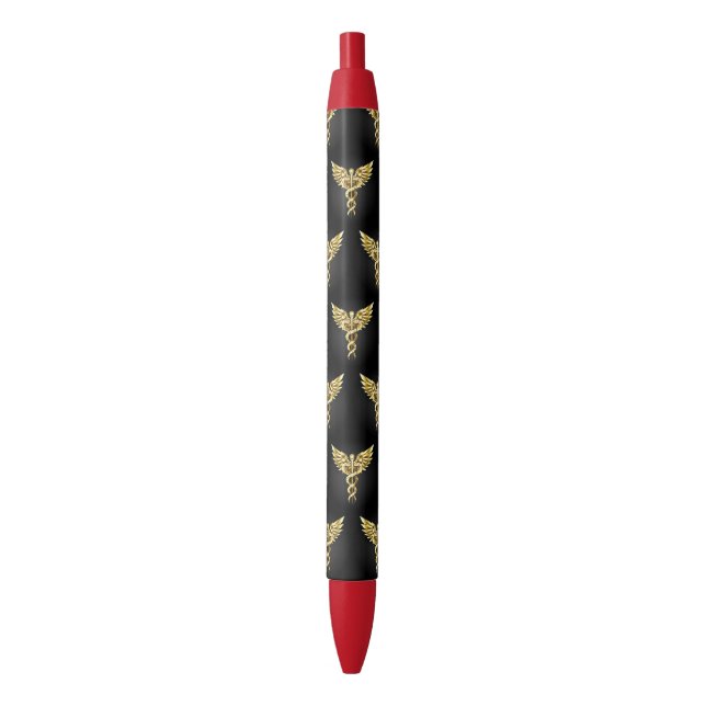 Gold Polygonal Symbol Caduceus Pen (Front Vertical)