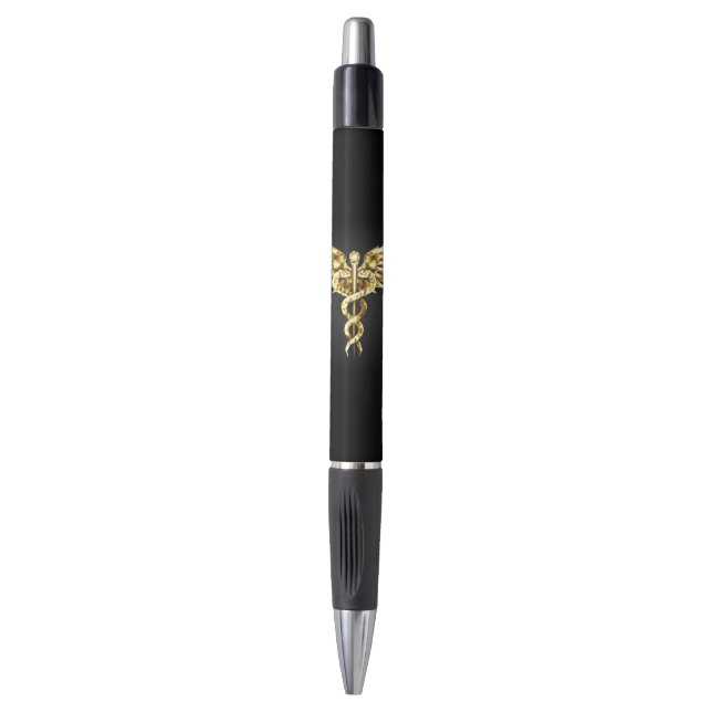 Gold Polygonal Symbol Caduceus Pen (Front Vertical)
