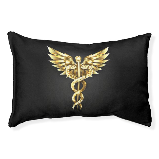 Gold Polygonal Symbol Caduceus Pet Bed (Front)