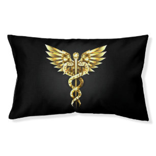 Gold Polygonal Symbol Caduceus Pet Bed