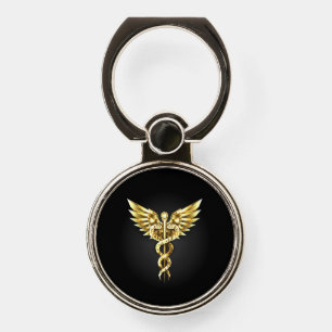 Gold Polygonal Symbol Caduceus Phone Ring Stand