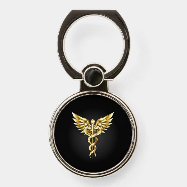Gold Polygonal Symbol Caduceus Phone Ring Stand (Front)