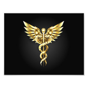 Gold Polygonal Symbol Caduceus Photo Print