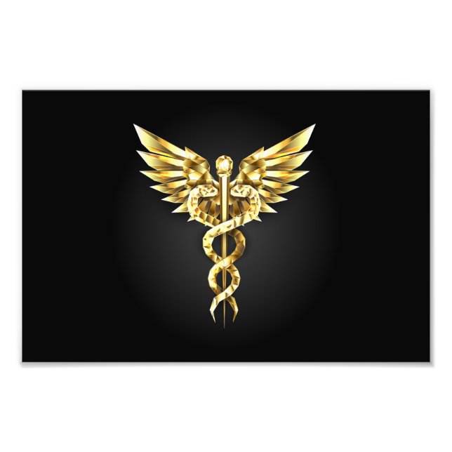 Gold Polygonal Symbol Caduceus Photo Print (Front)