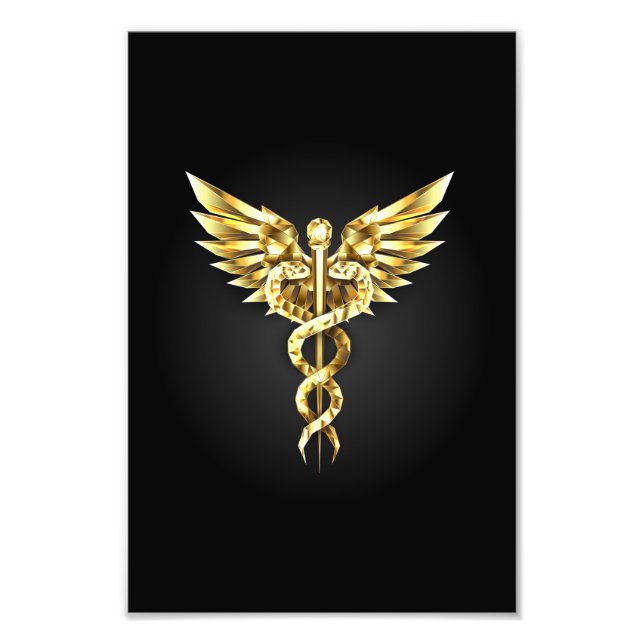 Gold Polygonal Symbol Caduceus Photo Print (Front)