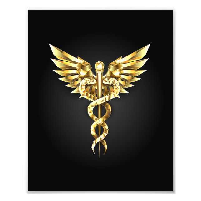 Gold Polygonal Symbol Caduceus Photo Print (Front)