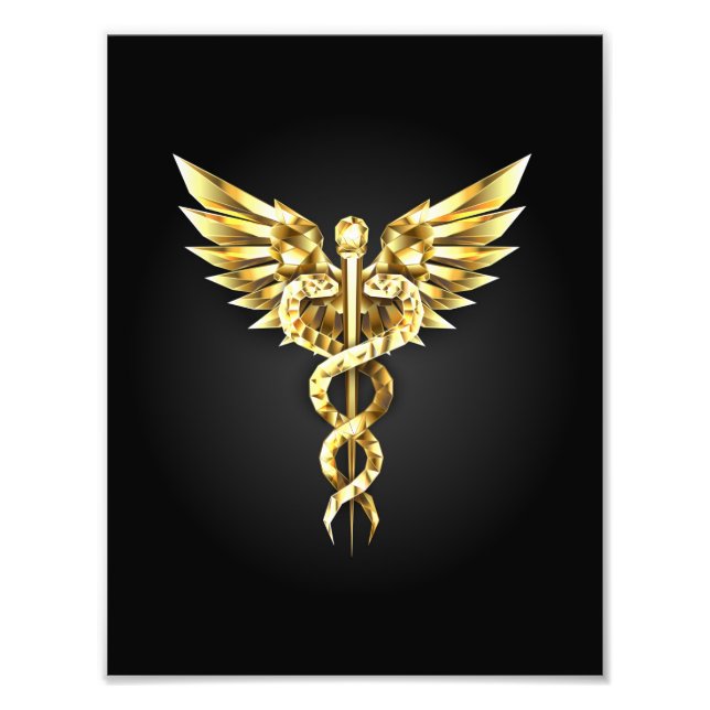 Gold Polygonal Symbol Caduceus Photo Print (Front)