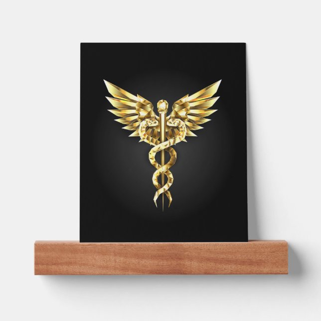 Gold Polygonal Symbol Caduceus Picture Ledge (Front)