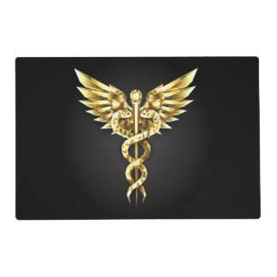 Gold Polygonal Symbol Caduceus Placemat