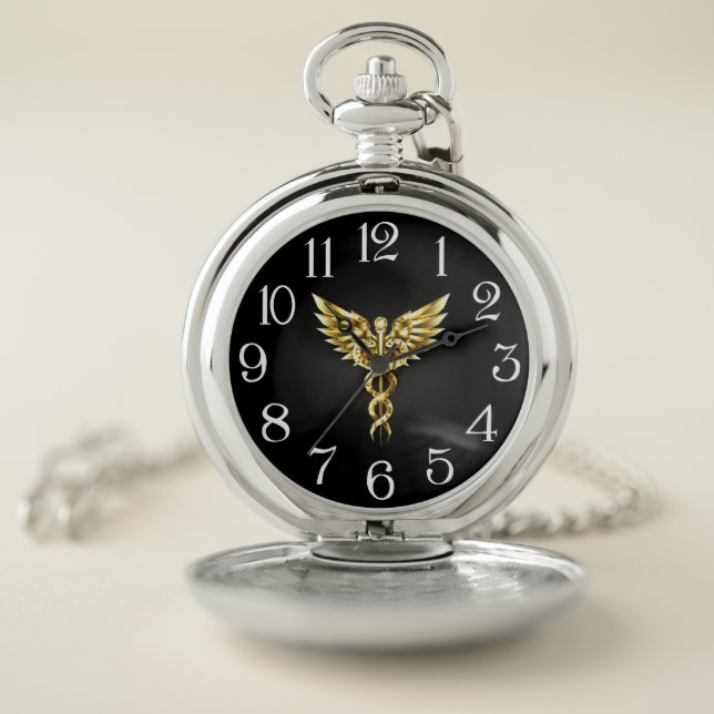 Gold Polygonal Symbol Caduceus Pocket Watch (Inside)