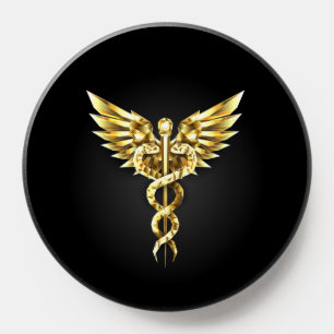 Gold Polygonal Symbol Caduceus PopSocket