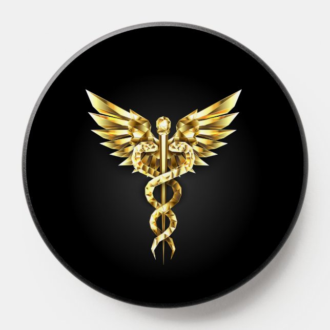 Gold Polygonal Symbol Caduceus PopSocket (Popsocket)