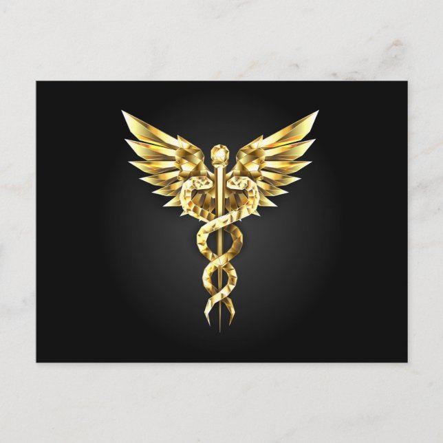 Gold Polygonal Symbol Caduceus Postcard (Front)