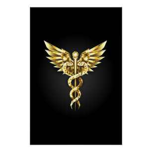 Gold Polygonal Symbol Caduceus Poster