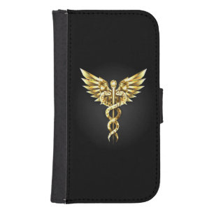 Gold Polygonal Symbol Caduceus Galaxy S4 Wallet Case