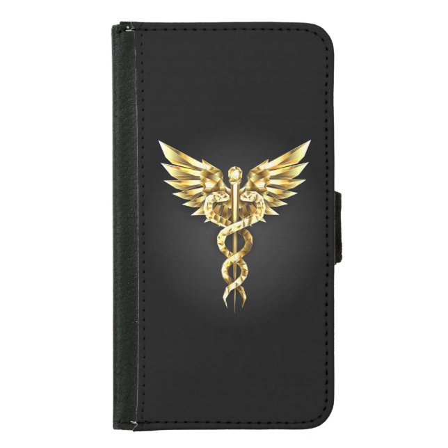 Gold Polygonal Symbol Caduceus Samsung Galaxy Wallet Case (Front)