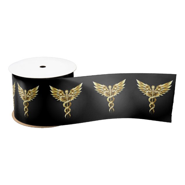 Gold Polygonal Symbol Caduceus Satin Ribbon (Spool)