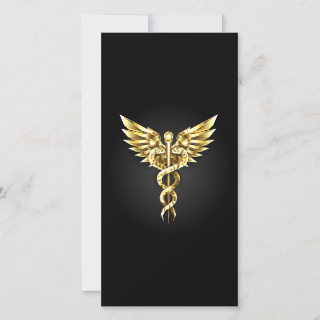 Gold Polygonal Symbol Caduceus Save The Date (Front)