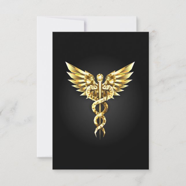 Gold Polygonal Symbol Caduceus Save The Date (Front)