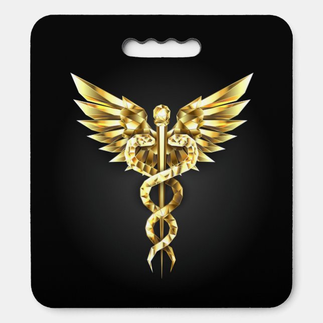 Gold Polygonal Symbol Caduceus Seat Cushion (Front Vertical)
