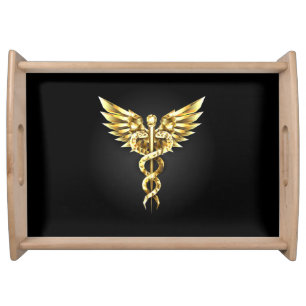 Gold Polygonal Symbol Caduceus Serving Tray