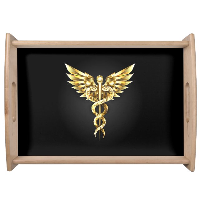 Gold Polygonal Symbol Caduceus Serving Tray (Front)