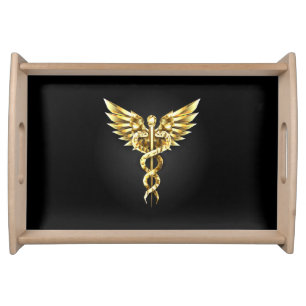 Gold Polygonal Symbol Caduceus Serving Tray