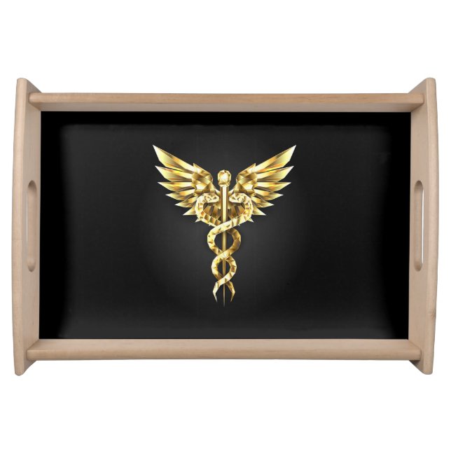 Gold Polygonal Symbol Caduceus Serving Tray (Front)
