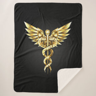 Gold Polygonal Symbol Caduceus Sherpa Blanket