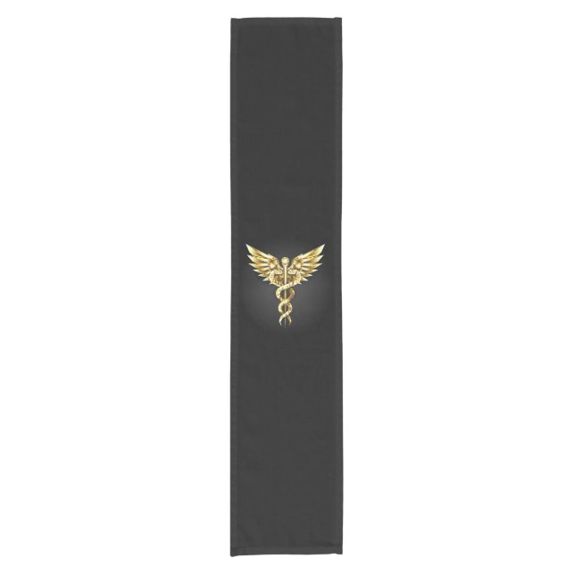 Gold Polygonal Symbol Caduceus Short Table Runner (Front)