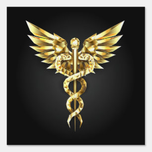 Gold Polygonal Symbol Caduceus Sign