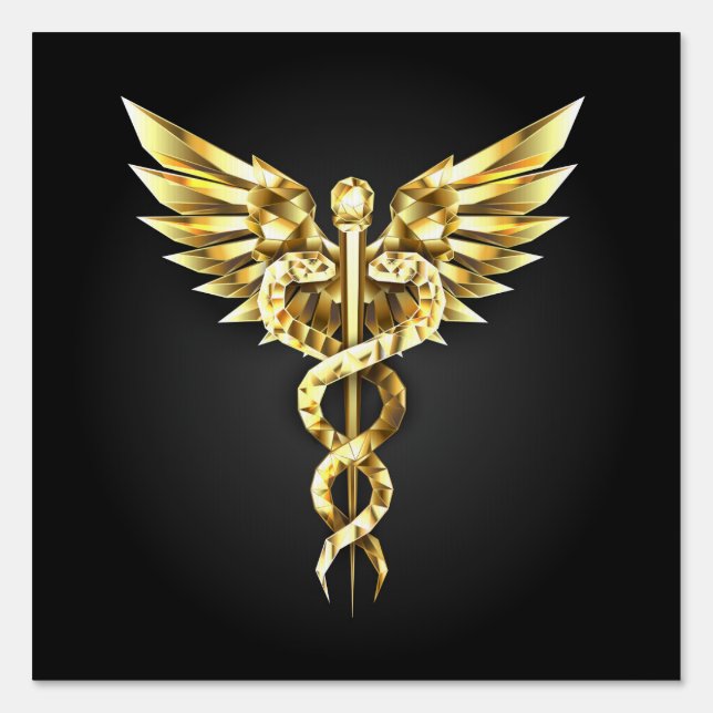 Gold Polygonal Symbol Caduceus Sign (Front)