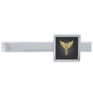 Gold Polygonal Symbol Caduceus Silver Finish Tie Bar
