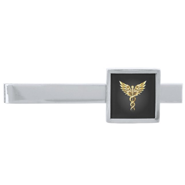 Gold Polygonal Symbol Caduceus Silver Finish Tie Bar (Front)
